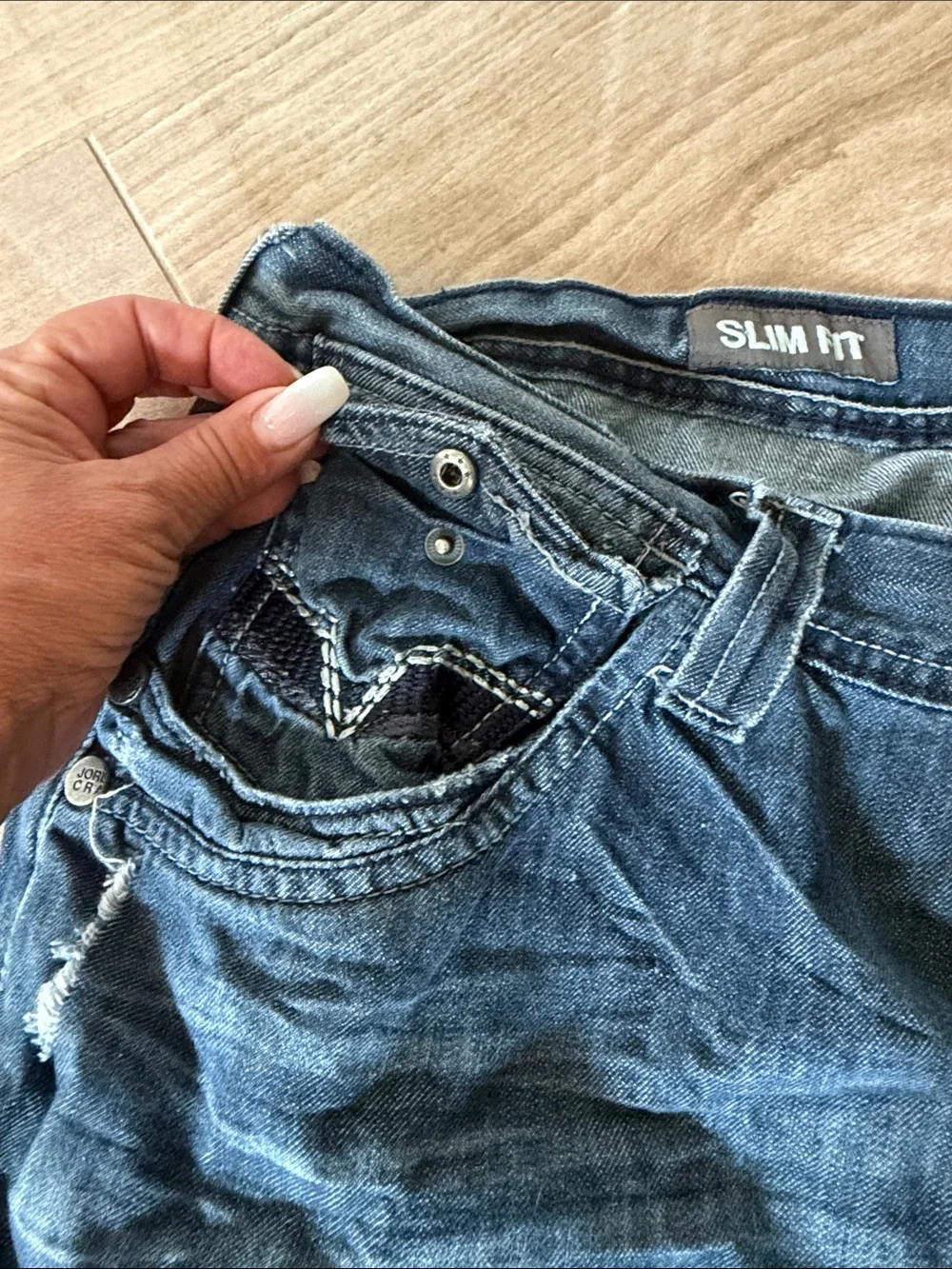 Men's Dark Blue Distressed Slim Jeans